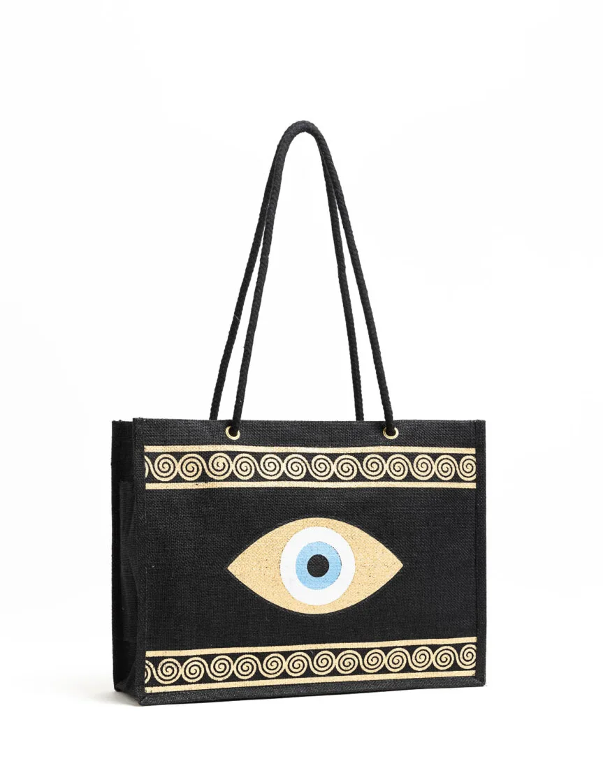 MEDIUM SIZE BEACH BAG BLACK – GOLD COLLECTION - Image 1